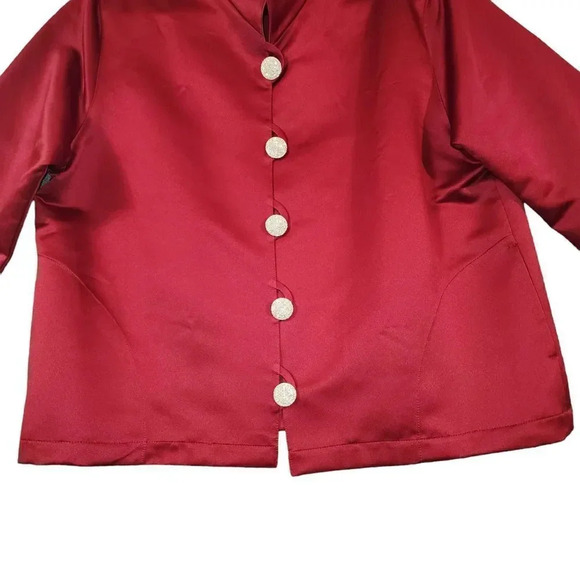 Caroline Rose Women Red Satin Collared Statement Button Blazer Jacket Size Large - Picture 9 of 10